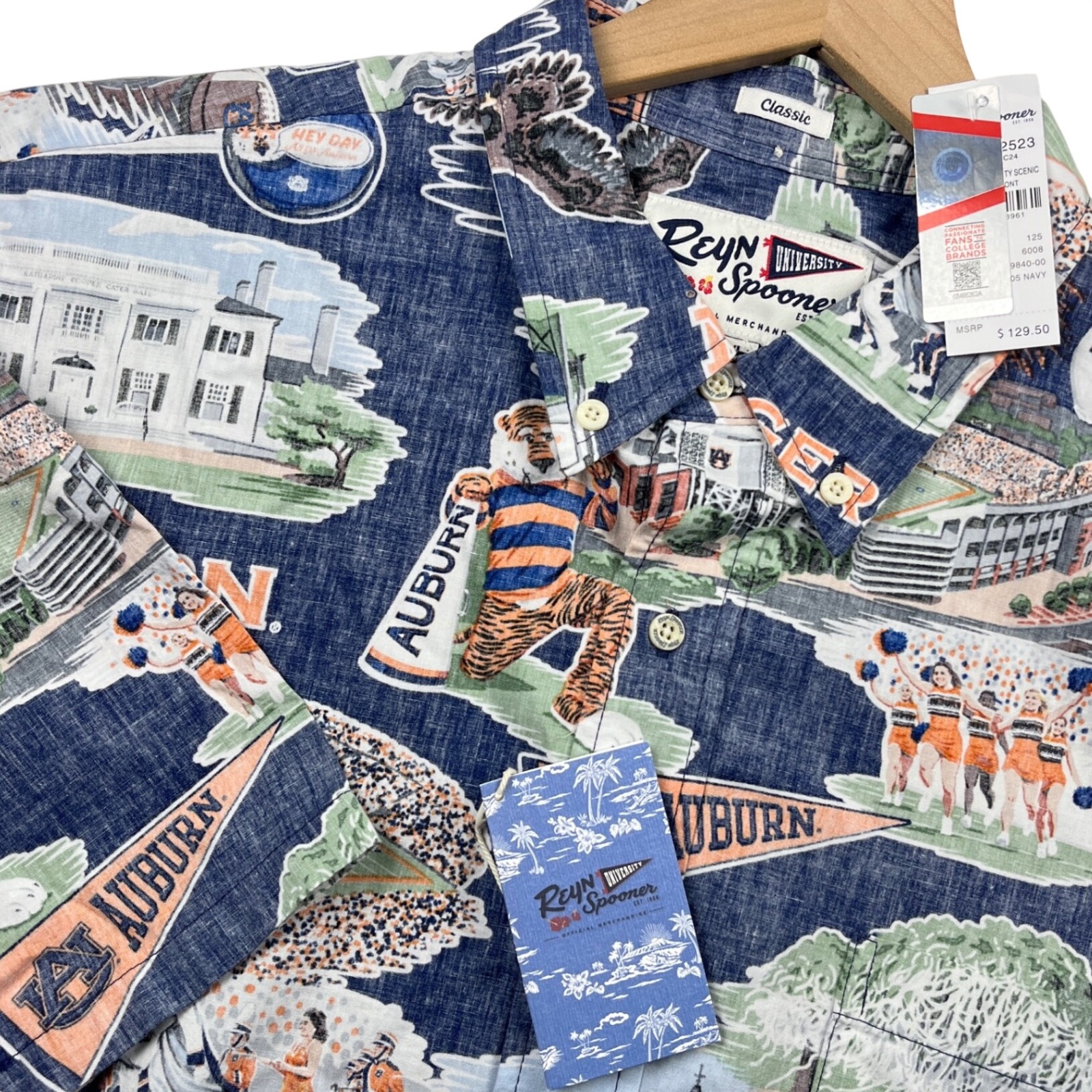 Reyn Spooner Auburn University Scenic Button Front Shirt Short Sleeve Xl Nwt